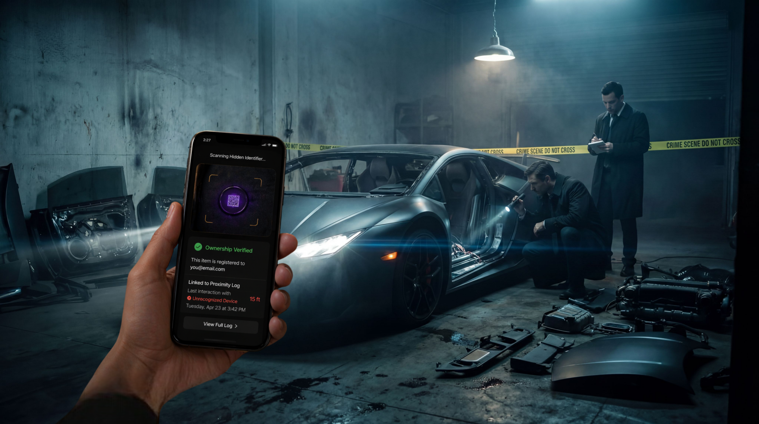 Phone scanning UV QR code on device