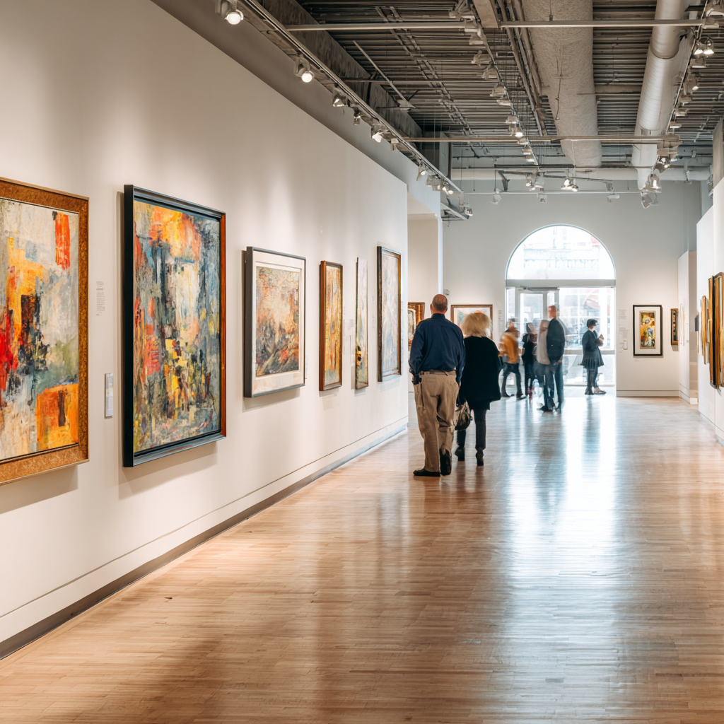 Museum gallery with works on display
