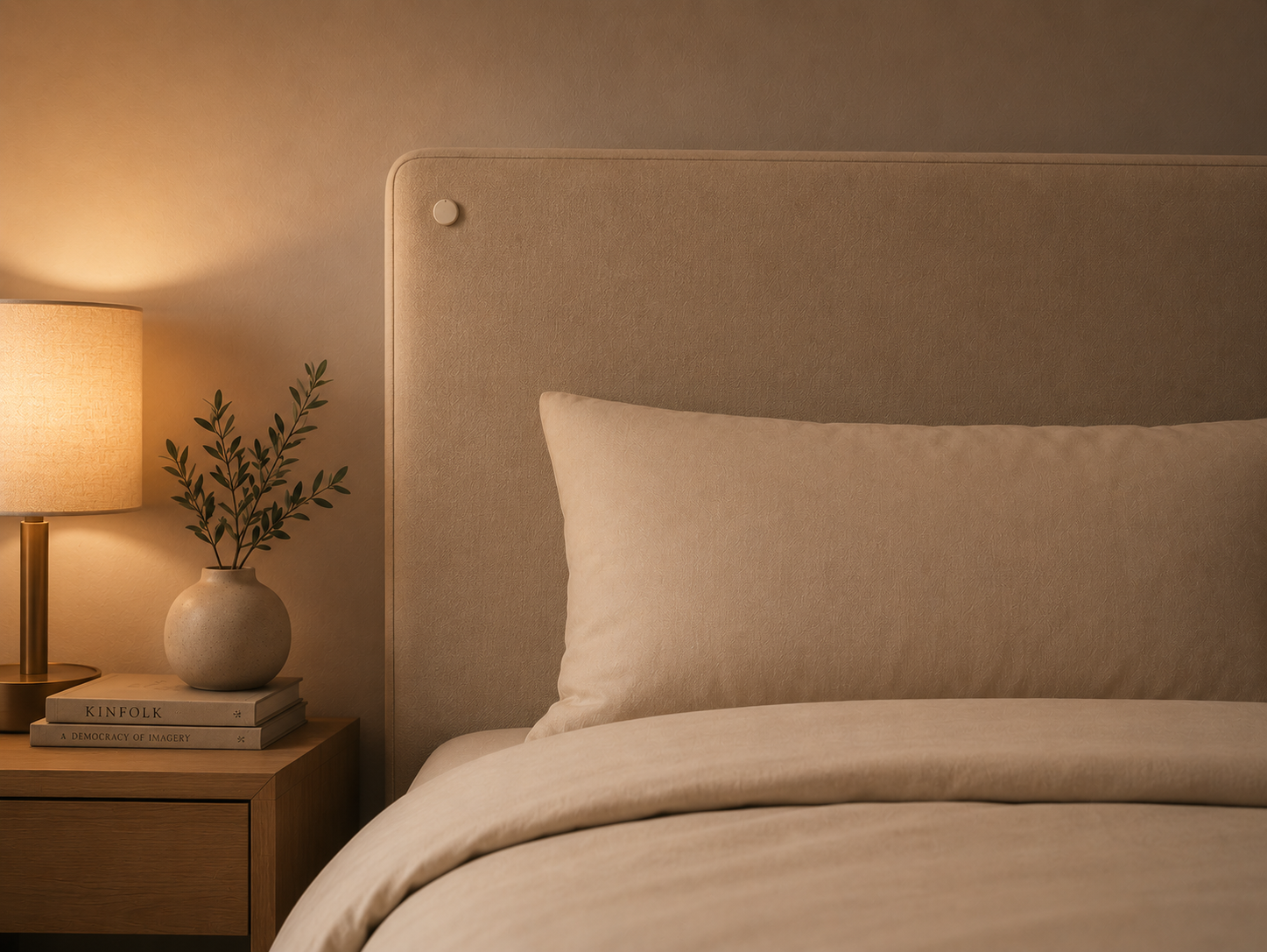 Cream node on cream headboard