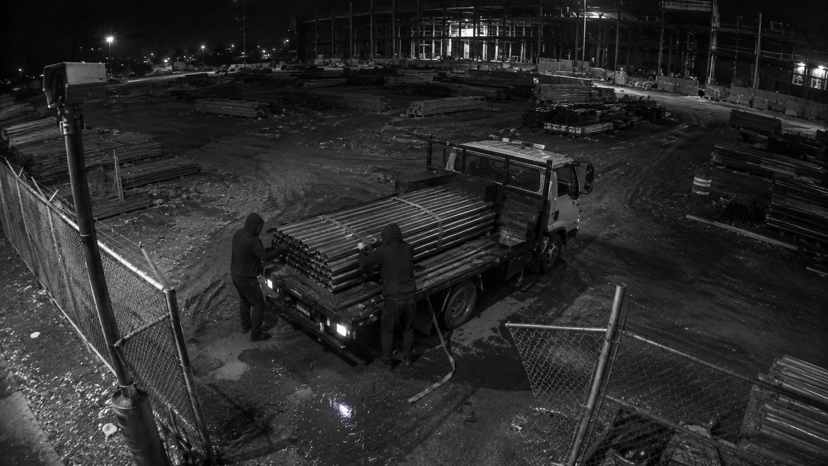 Active construction site at night
