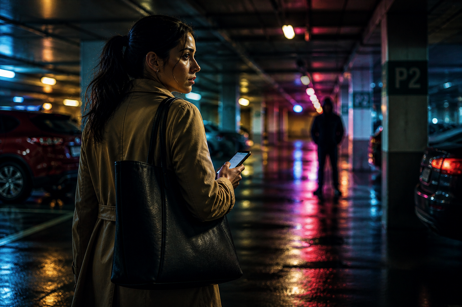 Woman walking at night with Digital Tripwire