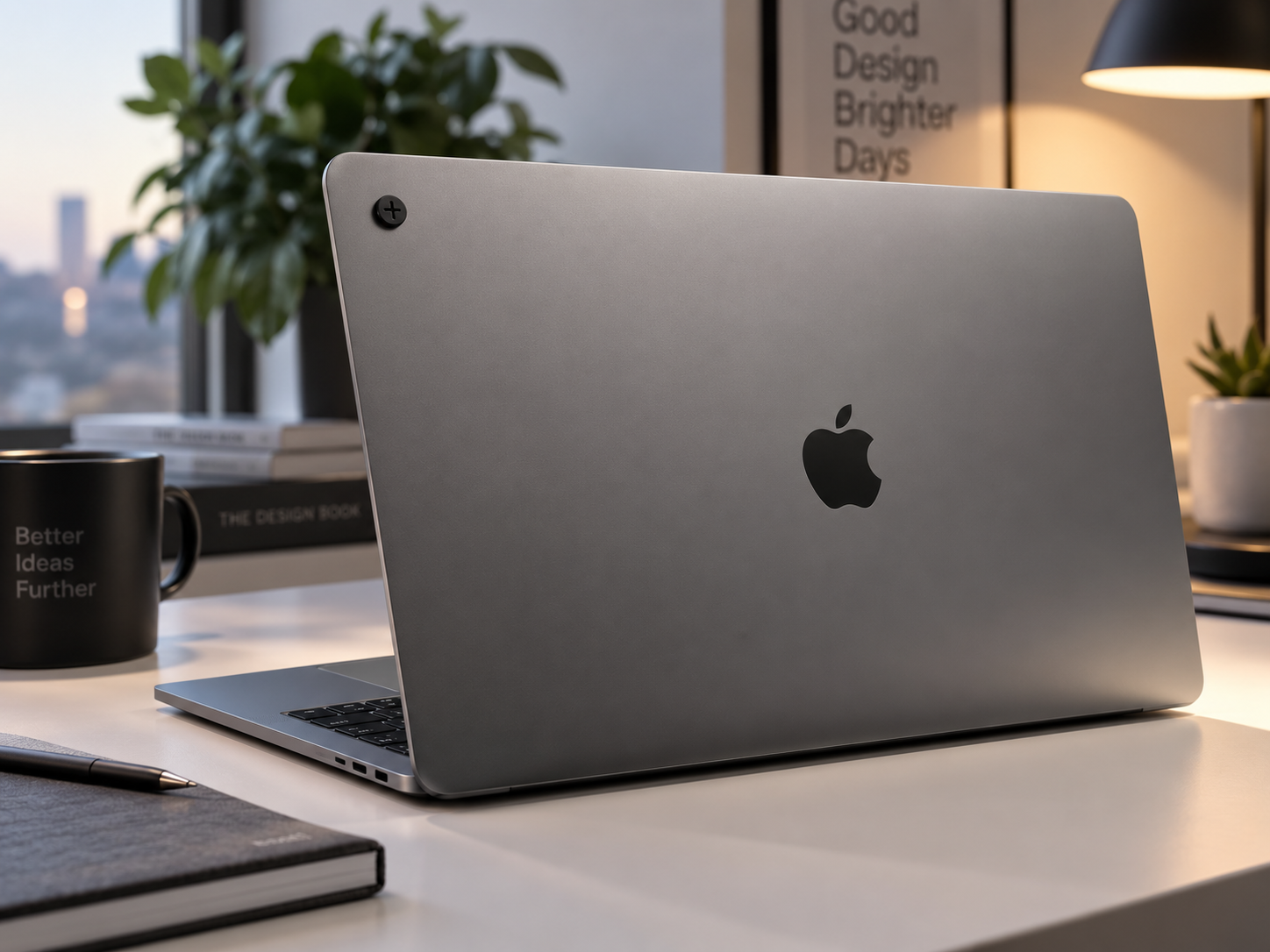 Laptop protected with a black Memora screw Pin